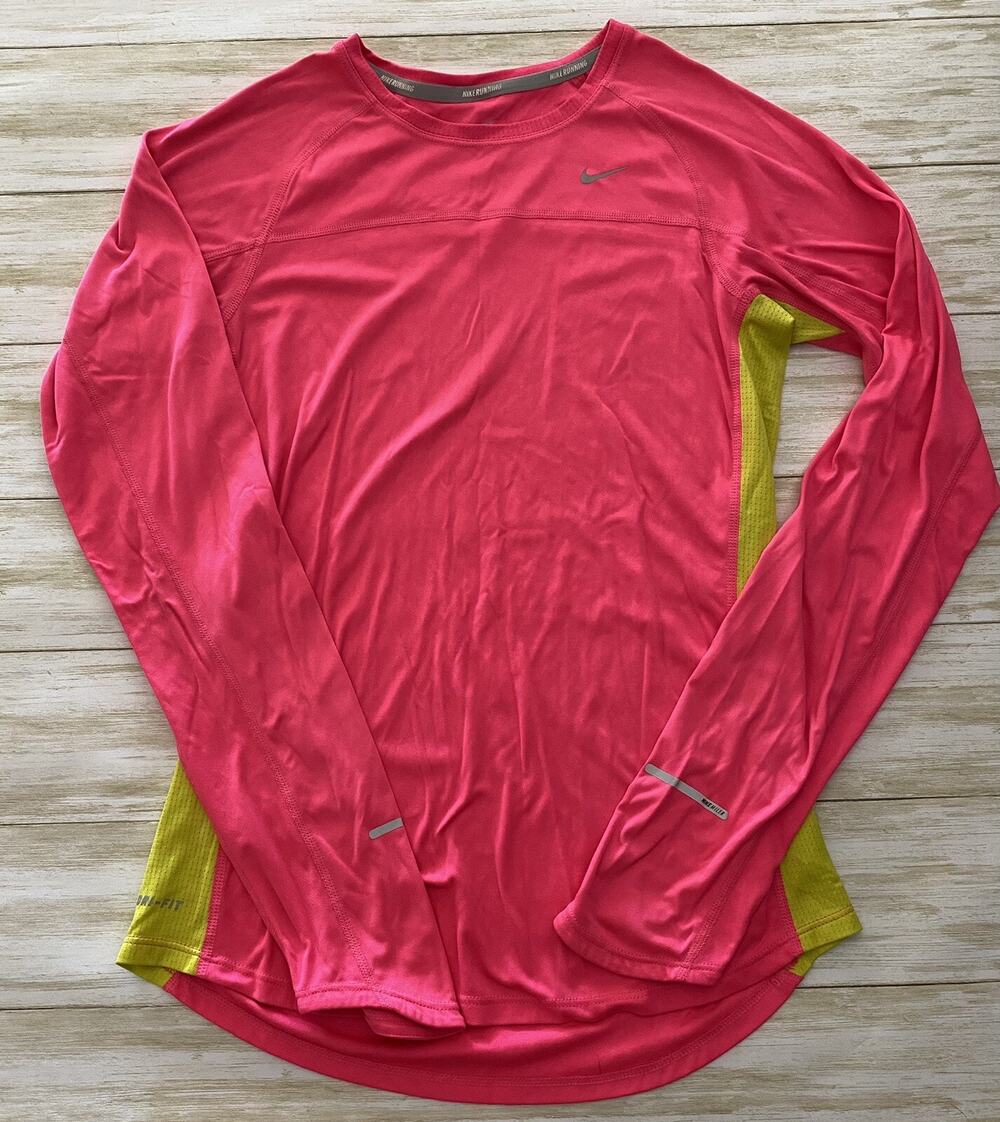 NIKE Running Womens Size S Pink Miler Dri-Fit Long Sleeve Shirt